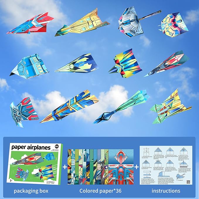 Vexorith Paper Airplane Kit,Origami Kit for Kids Ages 8-12, DIY Origami Plane,with 16 Classic Designs 36 Sheets of Colorful Origami Paper Designs Best Gift for Your Child(Digital Manual Only)