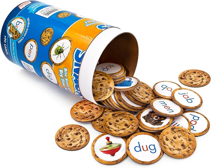 Junior Learning: CVC Snacks - Hands-On Spelling Game, Phonics & Words Practice, Picture Clues, Color Coded, Cookie Theme Double-Sided Cards, Kids 4+