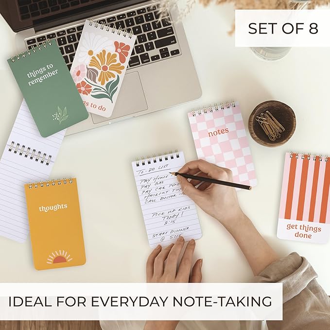ZICOTO Aesthetic Pocket Notebooks Set Of 8 - Small 3x5 Spiral Notepads With Lined Pages For Women - The Perfect Little Mini Pads to Stay Organized and Boost Productivity at Work or School
