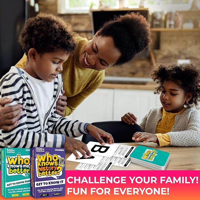 Board Games for Kids 8-12 – Set of 4 Family Card Games for Kids and Adults – Trivia Cards for Family Game Night – Who Knows It Better – 2000+ Questions History, Geography, Science – Fun Card Game