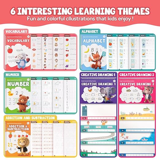 Magic Grooved Writing Practice Books, Reusable 3D Grooved Handwriting Practice for Kids Ages 3-5, Disappearing Ink Pens & Grips, Perfect Educational Gift