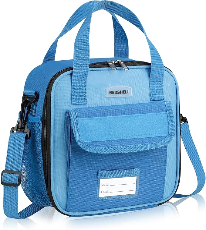 REDSHELL Tactical Lunch Box Kids, Large Insulated Lunch Bag for Boys, Cooler Lunchbag, Square Toddler Lunchbox, School Daycare Lunch Tote Pail with Water Bottle Holder Shoulder Strap, Dark Blue