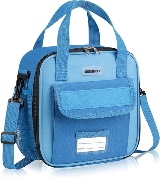 REDSHELL Tactical Lunch Box Kids, Large Insulated Lunch Bag for Boys, Cooler Lunchbag, Square Toddler Lunchbox, School Daycare Lunch Tote Pail with Water Bottle Holder Shoulder Strap, Dark Blue