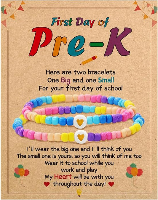BAYLAY Back to School Bracelet - First Day of School Preschool/Kindergarten/1st Grade/2nd Grade/Back to School Stuff Gifts Supplies Mommy and Me Mommy Daughter Bracelets Heart Beaded Bracelets Gifts