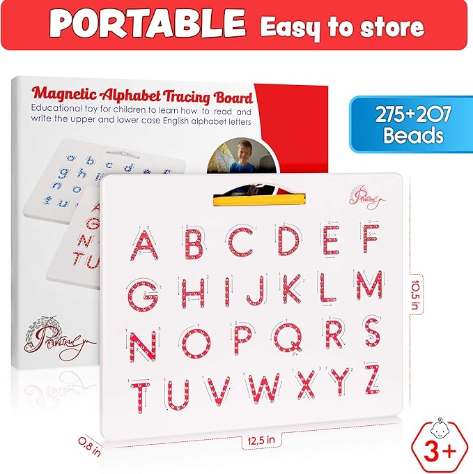Povitrulya Magnetic Alphabet Tracing Board - double-sided upper & lower case Magnetic Drawing Board, ABC magnets for learn to write with magnetic pen, STEM toy letters learning, good for homeschooling