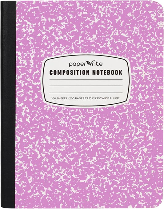 Assorted Marble Composition Notebook Wide Ruled (9.75x7.5 in), 100 Sheets | 200 Pages | For School, Office, Students, Teachers (1, Pink)