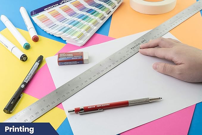Pacific Arc Stainless Steel 24 Inch Metal Ruler Non-Slip Cork Back, with Inch and Metric Graduations
