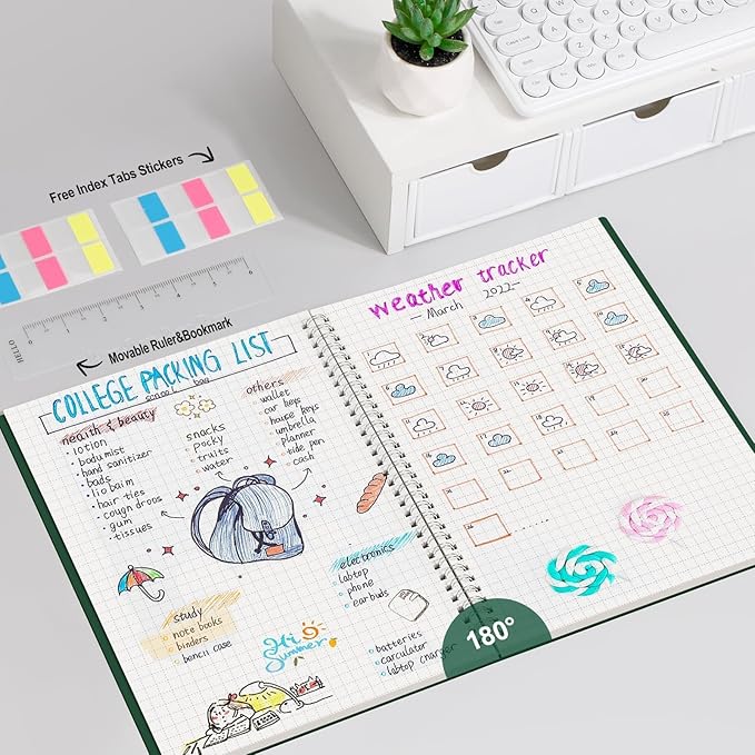 AHGXG Graph Paper Notebook - Spiral Notebook 8.5" x 11", A4 Large Graph Notebook, 100 gsm Thick Grid Paper, Waterproof Plastic Cover Journals for School Writing Engineering Math, Green