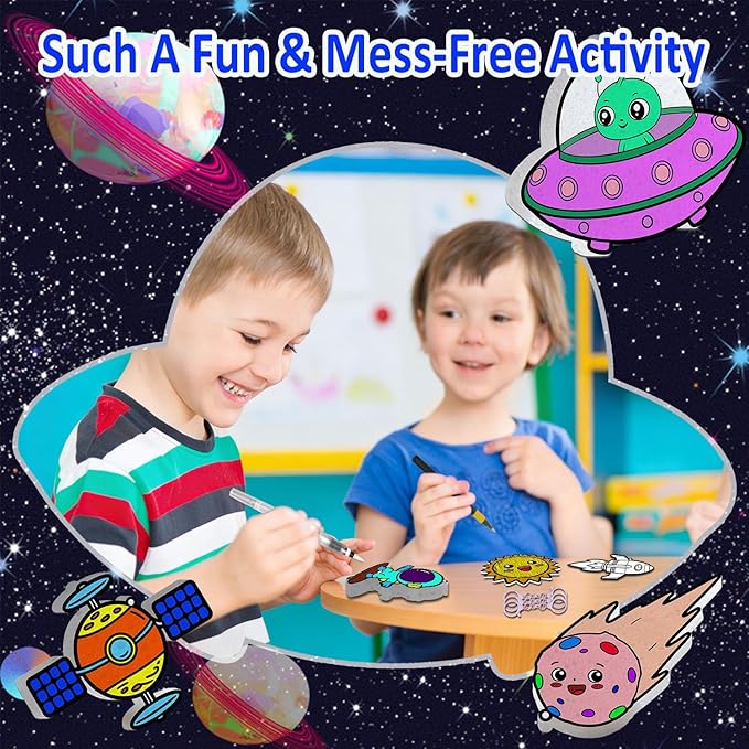 mom&myaboys 3D Aqua Puff Art Kit for Kids - Mess-Free Magic Water Painting Craft, DIY Color & Inflate Animals Activity, Creative Travel Gift for Girls & Boys Ages 4-10 (Outer Space)