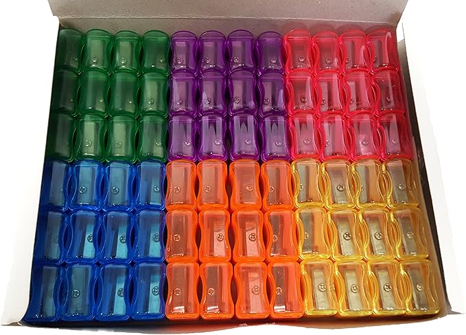 Pencil Sharpeners for Kids with Removable Neon Colored Lids (72 Pack)