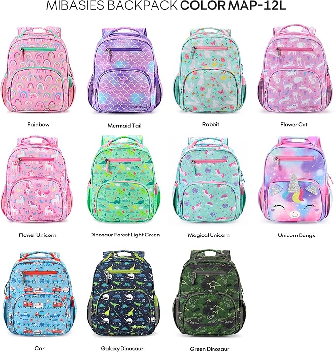mibasies Girls Backpack 5-8: Lightweight Kids Backpacks for Girls - Girl Bookbag for Elementary School - Flower Cat
