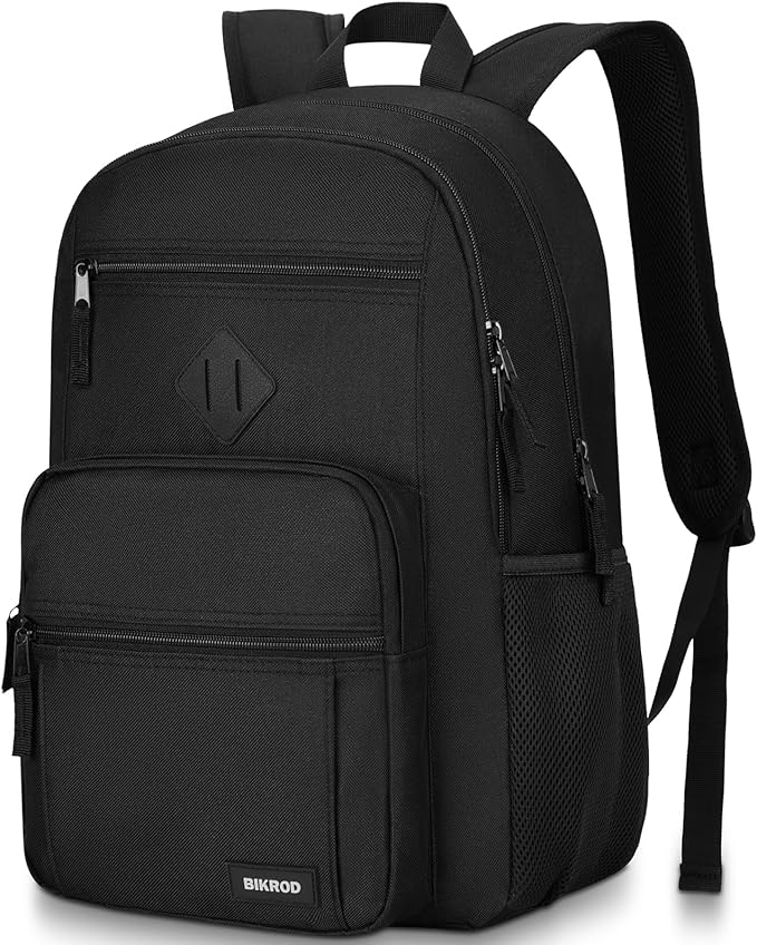 BIKROD Black Backpack for Men and Women, Backpack for School Teens Boys and Girls, Lightweight Casual High School Bookbag, Daily-use Travel Laptop Backpack Fits 17.3 Inch Notebook