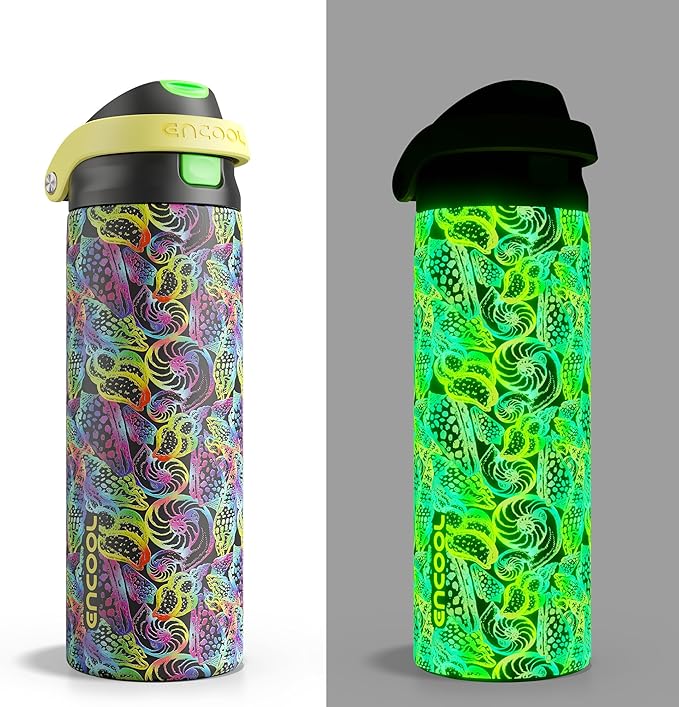 ENCOOL Leakproof Insulated Water Bottle with Straw Dual-Sip Water Bottle Bag-Safe Design for Work, Commute & Gym – Keeps Drinks Cold All Day, 24 oz, Neon Conch
