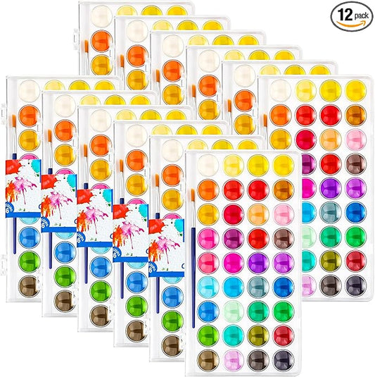 Nuanchu Gifts Bulk Watercolor Paint Washable Watercolor Paint Kits Palette and Brushes Portable Water Color Supplies for Adults, Beginners Artists Graduation Gift(12 Pack,36 Colors)