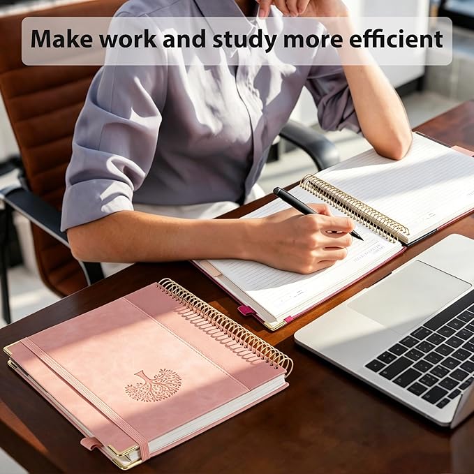 Yoment Hardcover Spiral Notebook 8.5" x 11" Leather 5 Subject Notebook College Ruled with Dividers Tabs 300 Pages Large Spiral Journal Notebooks for Work School Note-Taking Business, Brown