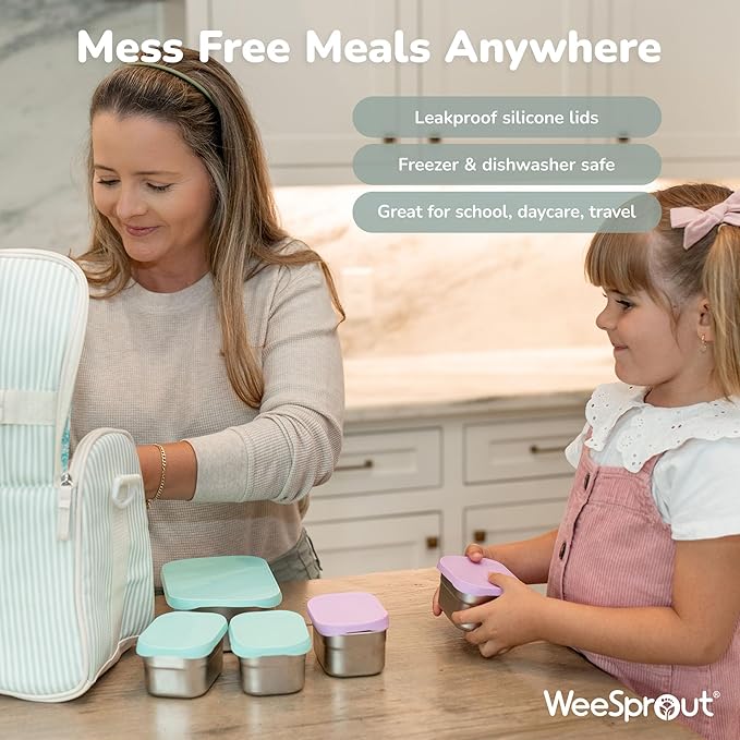 WeeSprout Stainless Steel Lunch Box Set - 750mL & 230mL Food Storage Nested Bento Boxes with Food Grade Silicone Lid - Leak Proof - Freezer Safe (Pastel Mint)