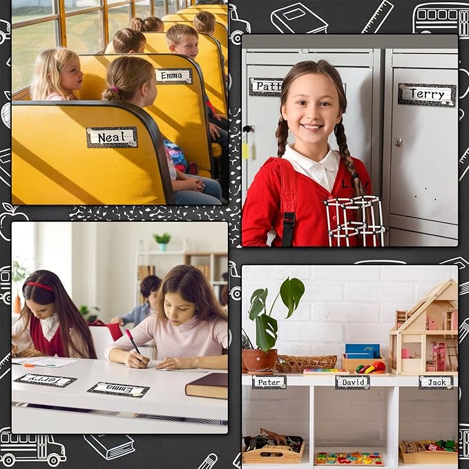 Gueevin 49 Pcs Back to School Magnetic Name Tag and Erasable Pencil, Composition Dry Erase Magnetic Labels Reusable Black Notebook Name Tags for Classroom Whiteboard Bulletin Board Refrigerator Craft