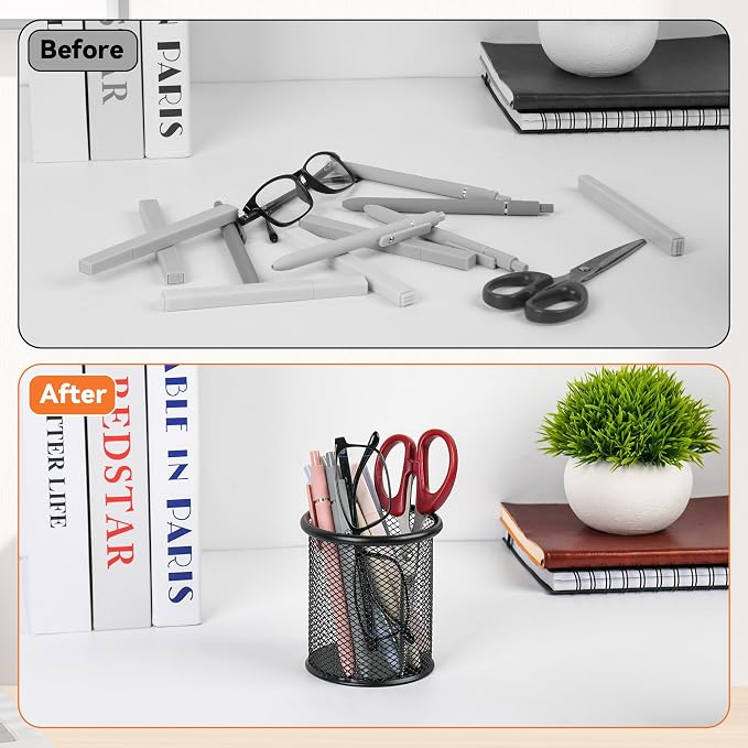 Black Pen Holder Cup for Desk ，Modern Wire Mesh Pencil Cup Holder, Durable Office Pen Organizer for Desk, Home & Office