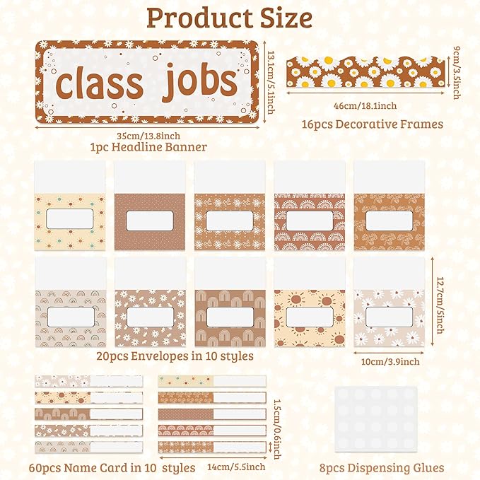 WATINC 97pcs Class Jobs Bulletin Board Set, Classroom Jobs Chart with Name Tags, Back to School Schedule Boards Pocket Chore Behavior Chart for Classroom Chalkboard Walls Decoration (Boho Print)