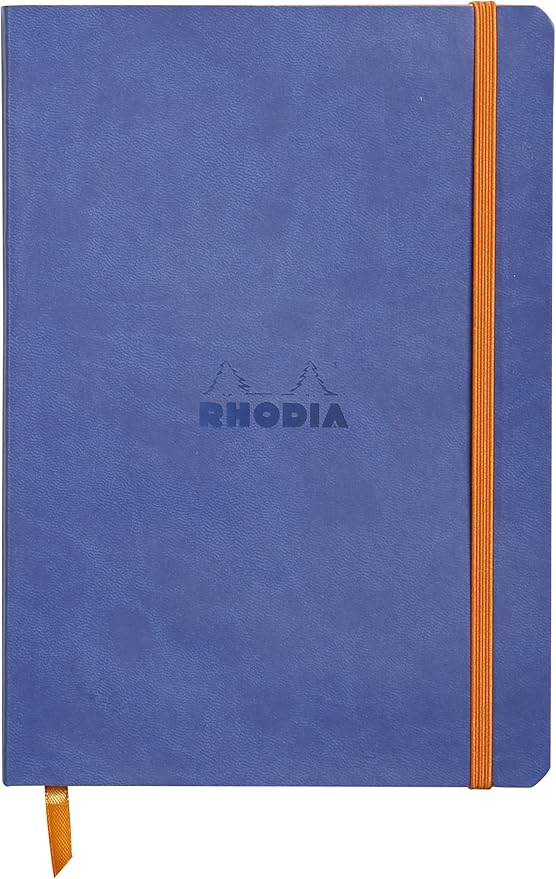 RHODIA 117408C - Saphir Soft Notebook - A5 - Lined - 160 pages - Ivory Clairefontaine Paper 90 g/m - Bookmark, Elastic Closure - Faux Leather Cover - Rhodiarama Collection