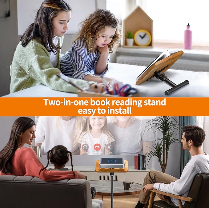 NAMON Rolling Floor Book Stand for Reading, 100% Solid Wood, Height Adjustable 16.5"-51", Floor Reading Stand with 4 Lockable Casters & Page Clip for Books, Sheet Music (Rolling / 2-in-1, 10" x 15")
