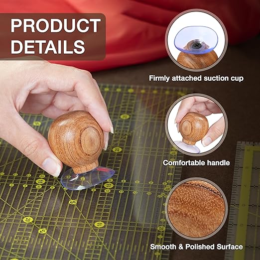 SAVINA Ruler Knob - Wooden Handle with Strong Suction Cup Grip – Comfortable Quilting Ruler Holder for Patchwork, Sewing, Cutting & Crafting Tools for Quilters (1)