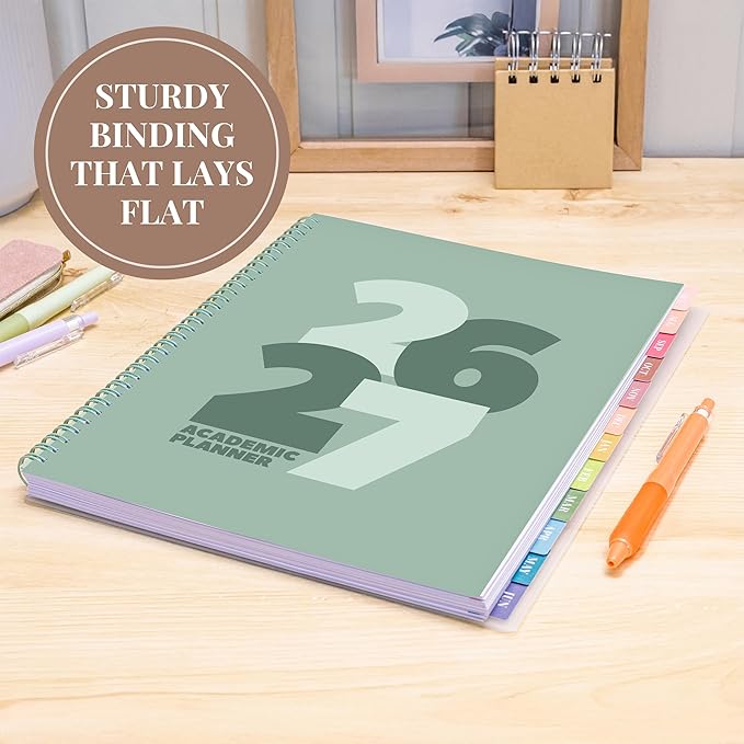 Rileys Academic Planner 2026-2027, Daily, Weekly & Monthly Planner, July 2026 - June 2027, Student Notes Pages, Twin-Wire Binding, Weekly Agenda for School & Work (8.5 x 11-Inches, Chunky, Green)