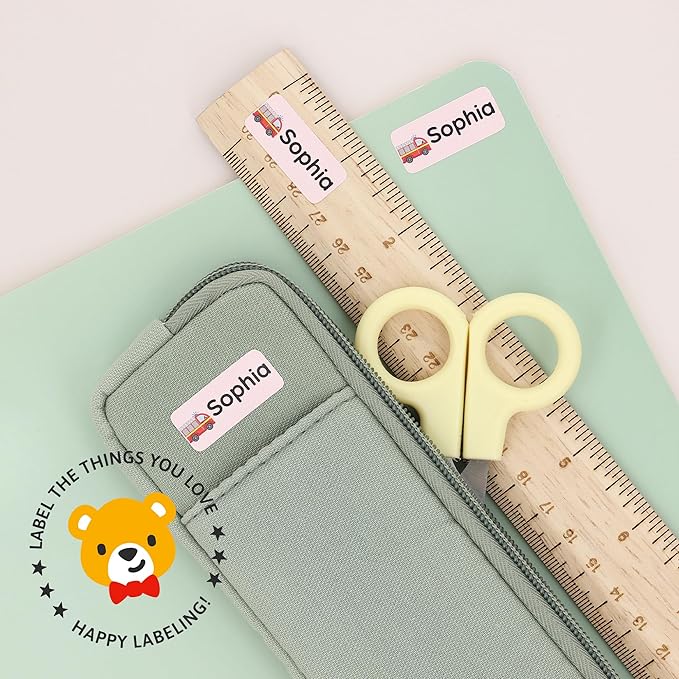 Personalized Name Labels for Kids (60) – Custom Waterproof & Durable Stickers for Clothing, Daycare, Office & School Supplies - Motor