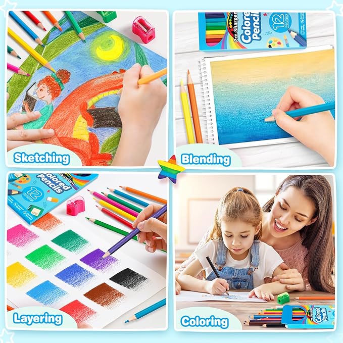 V-Opitos 432 Count Colored Pencils Bulk, 36 Pack 12 Assorted Colors with Sharpener, Pre-sharpened Coloring Pencils for Kids, Ideal School Classroom Supplies