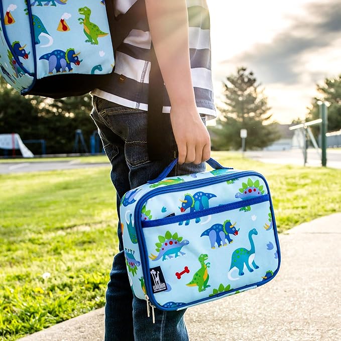 Wildkin Kids Insulated Lunch Box, Keeps Food Hot or Cold, BPA-Free with Mesh Pockets & Easy-Clean Lining – Ideal for School, Travel & Daycare – Dinosaur Land