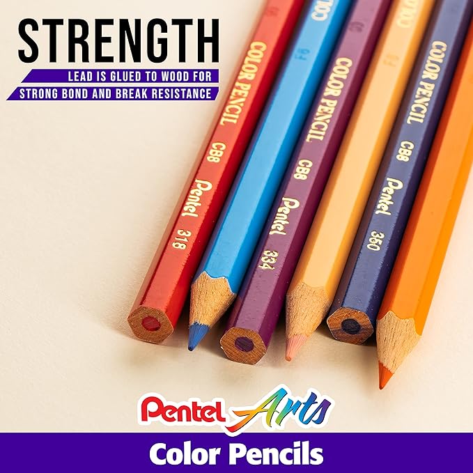 Pentel Arts Colored Pencils, Assorted Colors, (CB8-12), 12 Count, (Pack of 2)