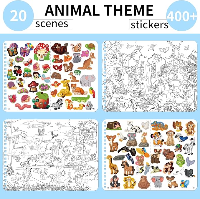 Kalysky Find the Animal Sticker Book for Kids Ages 4-8 | 400+ Stickers | Travel Activity for Plane, Car & Road Trip