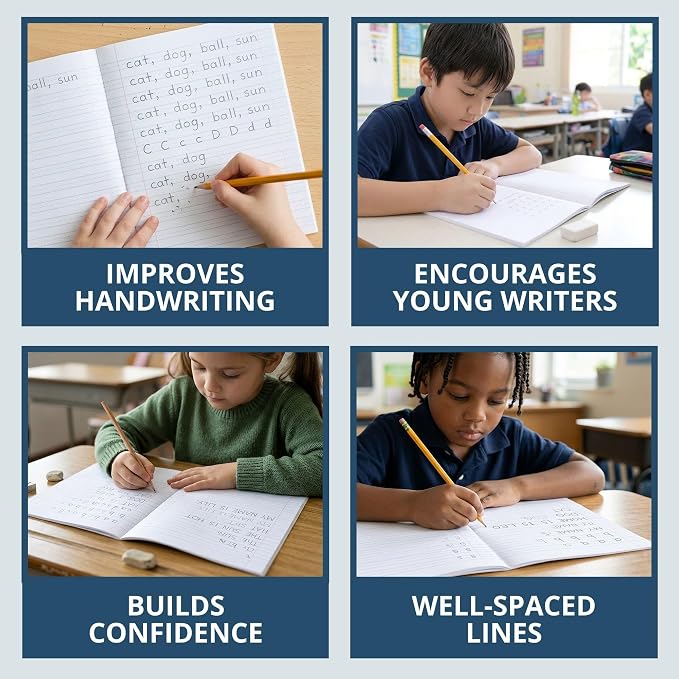 ROARING SPRING Primary Composition Book, Handwriting Notebook for Kids (K - 3rd Grade), Grade 3 Ruled, 3/8" Skip-Line Manuscript Paper, Flexible Cover, 9.75" x 7.5", 50 Sheets/100 Pages, 12 Pack