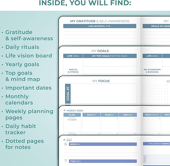 Clever Fox Planner 2nd Edition Dated Jan 2026-Jan 2027 – Colorful Weekly & Monthly Goal Setting Planner, Habit Trackers, Time Management and Productivity Organizer, Gratitude Journal, A5 (Dark Teal)