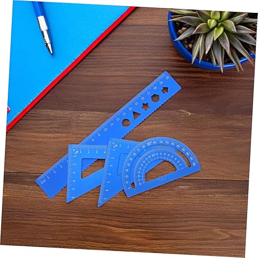 Healifty 8pcs Metal Geometry Ruler Set with Protractor Triangle Straight Ruler Precise Math Drafting Tools Kit for School Office Portable Storage Box Clear Scale Markings for Accurate