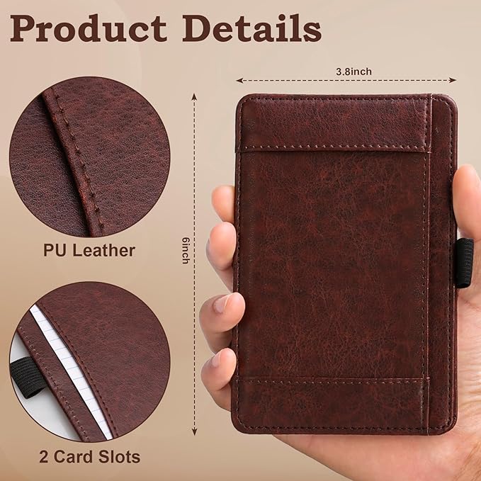 Index Card Holder Brown 3 x 5 PU Index Card Wallet Portable Pocket Notepad Holder with 25 Lined Sheets Mini Note Card Holder Writing Case with Card Slot Note Card Case for Record Sports No Pen