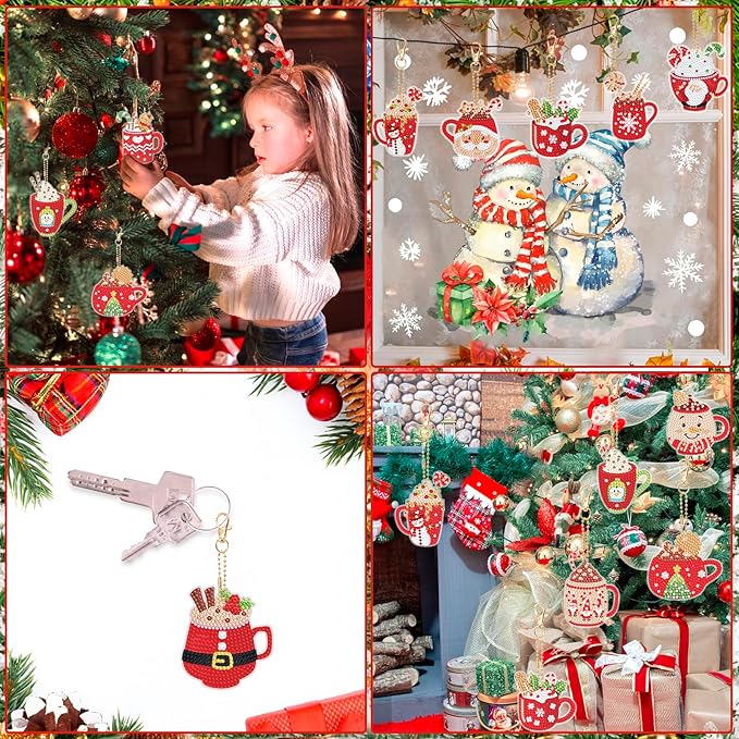 Nardoll 12 Pieces Christmas Diamond Art Keychains Kits - Christmas Crafts for Adults - Arts and Crafts for Boys Girls - Make Your Own Diamond Ornaments Painting Gift for Family Decor