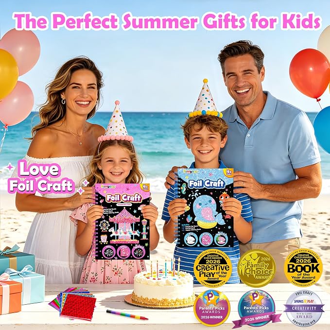 FUNNYB&G Mess-Free Foil Art Craft for Girls Ages 4-10, Kids Birthday Gift