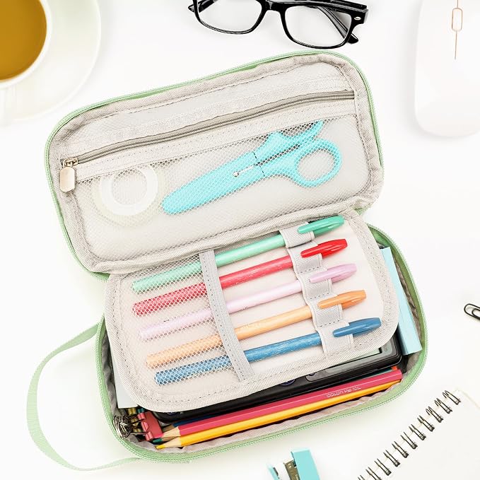 Pencil Case Large, High Capacity Canvas Big Pencil Pouch Organizer Holder | 5 Compartments Pockets Sturdy Zipper, Cute Pencil Case for School Office Student Teen