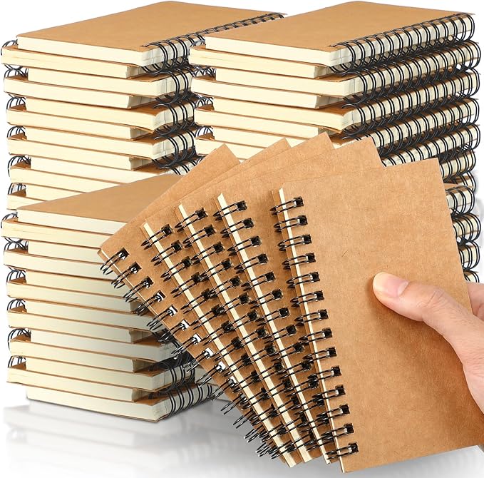 Jutom Small Spiral Notepad Bulk Journal Notebook Memo Pads 5 x 3'' Pocket Memo Pads Ruled Notebook Sketchbook Kraft Cover Notebooks, 120 Pages for Note Taking Business Office School(Kraft Color, 54