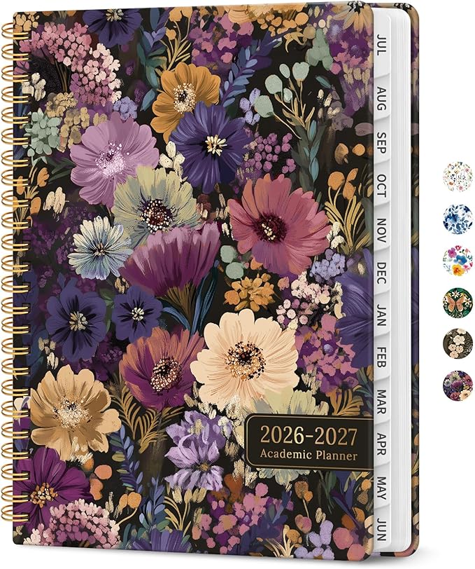 Planner 2026-2027, Academic Year Monthly and Weekly Calendar Planner, Jul 2026 - Jun 2027, Hardcover Teacher Student Planning Agenda book with Tabs, Perfect for School Office Supplies, 6.3" x 8.5" - Midnight Bloom