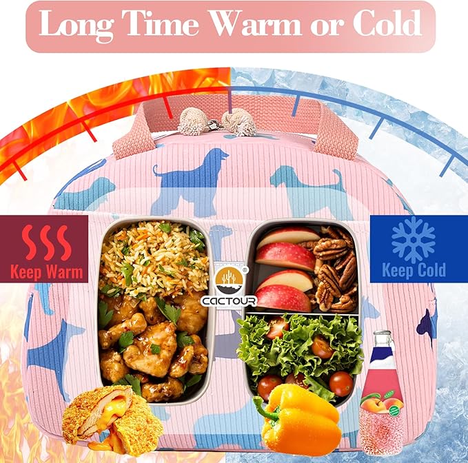 CaCTOUR Lunch Bag Kids,Cute Lunch Box for Kids Boys Girls,Portable Mini Cooler Bag,Small Insulated LunchBox Reusable Corduroy Lunch Tote for School/Travel/Picnic/Work (Dog)