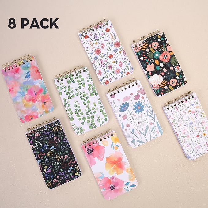 SKYDUE Small Notebooks, 3x5 Pocket Notepads with Aesthetic Covers, Mini Spiral Notebook with Lined Pages for Work Nursing School Essentials, Set Of 8