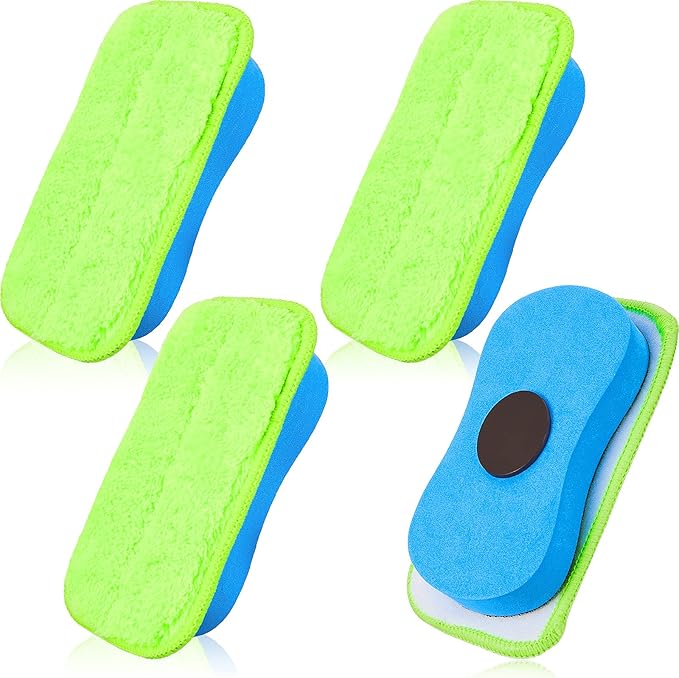 Zonon 4 Pieces Microfiber Dustless Chalk Eraser Magnetic Chalkboard Cleaner Multipurpose Cleaning Duster Washable Reusable Eraser for Markers, Chalk, Home, Classroom and Office (Blue)