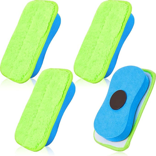 Zonon 4 Pieces Microfiber Dustless Chalk Eraser Magnetic Chalkboard Cleaner Multipurpose Cleaning Duster Washable Reusable Eraser for Markers, Chalk, Home, Classroom and Office (Blue)