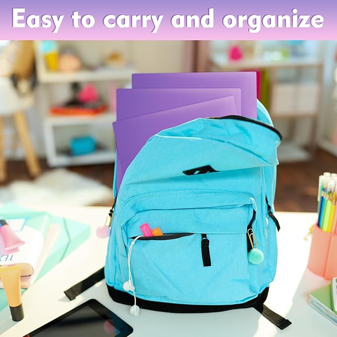 pmybupo 25Pack Purple Plastic Folders with Pockets,Durable Heavy Duty File Folders with Business Card Slot,2-Pocket Folder for Kids,Home,School,Office