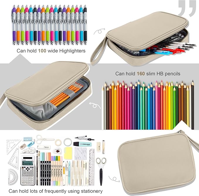 Zannaki Big Capacity Storage Pouch Marker Pen Pencil Case Simple Stationery Bag Box Art Tool & Sketch Storage Boxes for Bullet Journal Middle High School Office College Student Girl Women Adult Teen