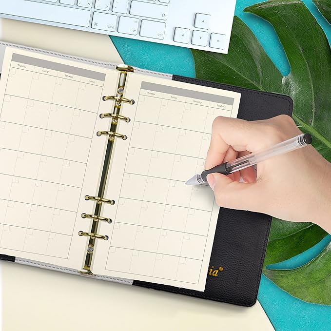 A6 Planner Refill,Month Tracker Spiral Notebook Refill,for 6 Holes Filofax/Personal Journal45sheets/90pages, 100Gsm Quality,Harphia (A6 3.74 x 6.77'',Monthly)