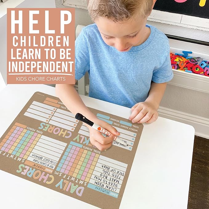 Hadley Designs Magnetic Chore Chart for Kids Multiple - Chores Board for Refrigerator, Dry Erase Task Chart for 2 Kids Daily Behavior, Family Weekly Planner for Teens and Adults, Kraft Chore Board