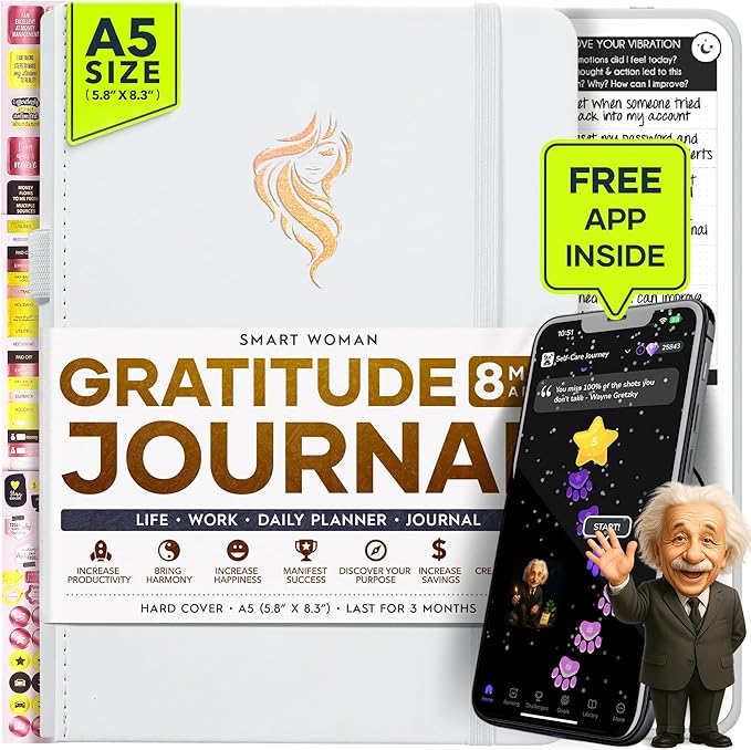 Gratitude Journal for Women and Men — 5 Minute Self Care Journal | Mindfulness, Manifestation, Affirmation | 3 Month Productivity Planner | Undated Daily Planner, Vision Board + Stickers